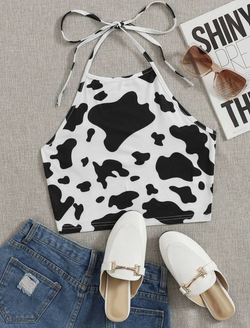 Social Top Halter Con Cordón Trasero Con Estampado De Vaca