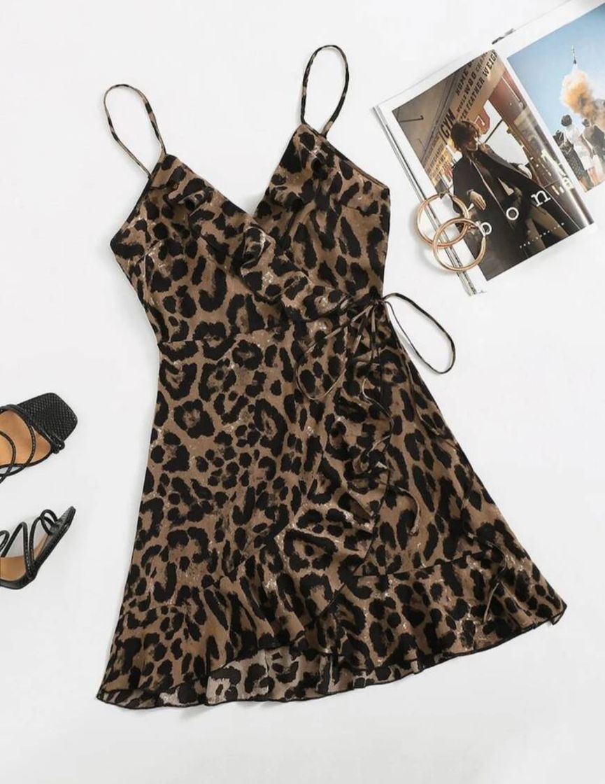 Social Vestido Slip De Leopardo Con Cordón Lateral Cruzado