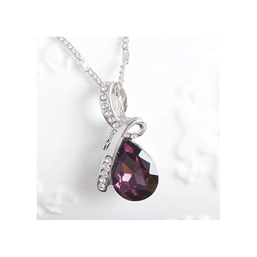 CWQAN Collar De Mujer, Purple Fashion Water Drop Cadenas Collares Crystal