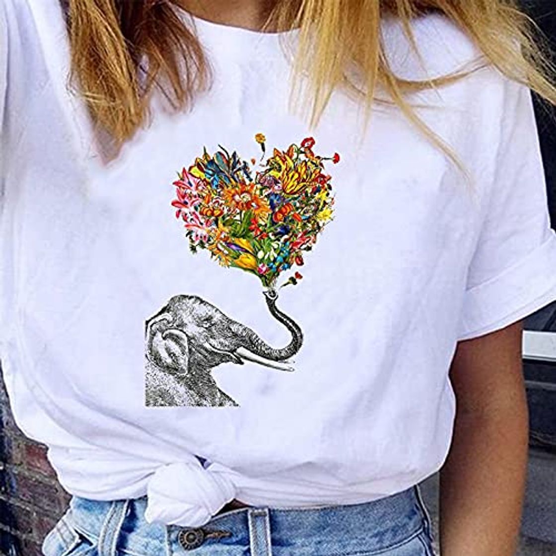 Social Camisetas para Mujer - Camiseta Blanca con Gráfico De Animal Lindo con