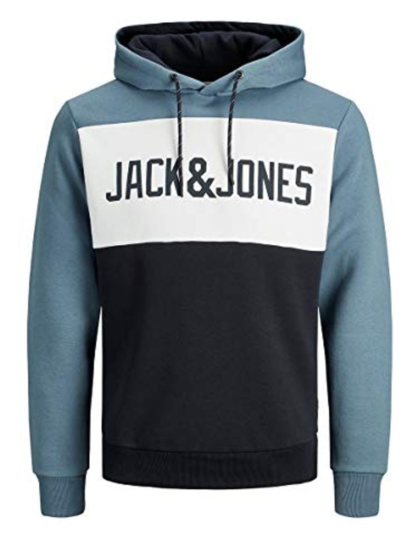 Moda JACK & JONES JJELOGO Blocking Sweat Hood STS Sudadera con capucha, Azul