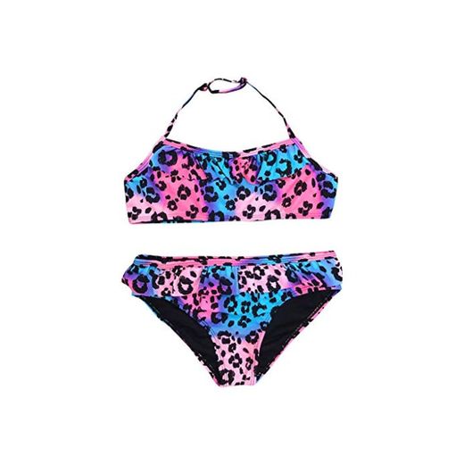 Fossen Kids - Traje de Baño Conjunto de Bikini Fruncido Leopardo Niña