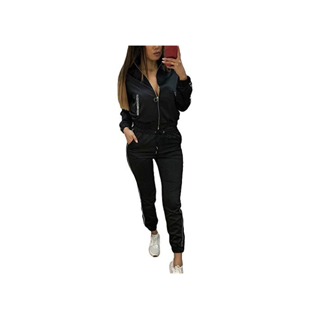 Social junkai Conjunto Chándal Mujer Sudadera con Capucha Cremallera+Pantalón Largo 2piezas Ropa Deportiva