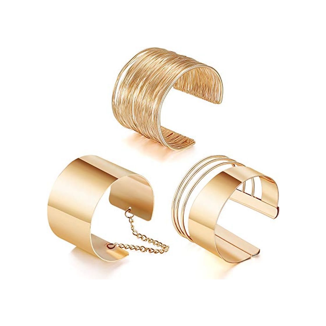 Social 3 Piezas Pulseras Brazaletes Ancho de Puño Pulsera Ajustable de Aleación Pulsera de Bobina Oro para Mujeres