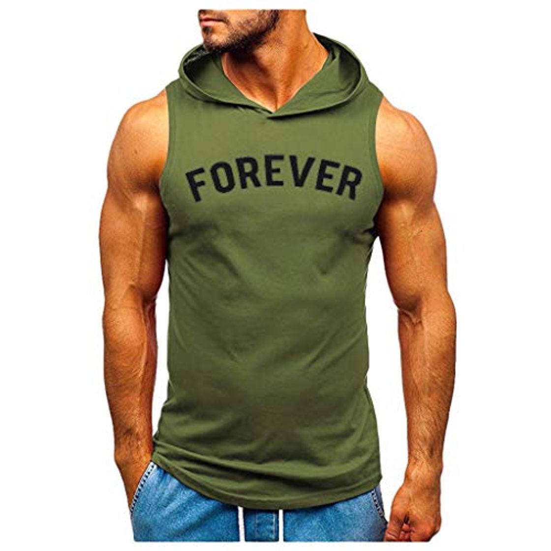 Moda Reooly Hombres Fitness Muscle Hole Sin Mangas con Capucha Culturismo Piel Tops