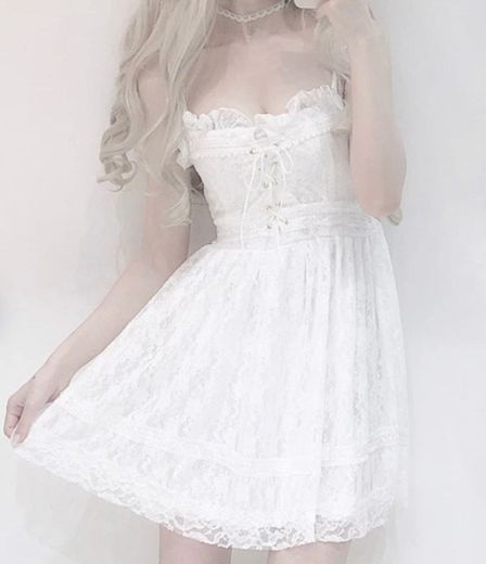 Cute bow white lace dress