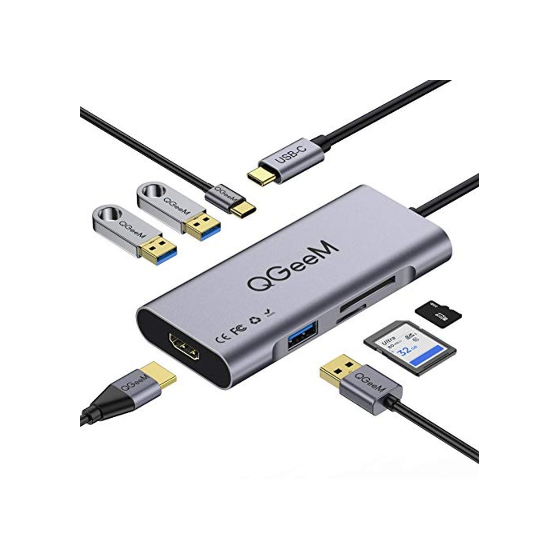 Products QGeeM Hub USB C, 7 en 1 Adaptador USB C,Tipo C Hub