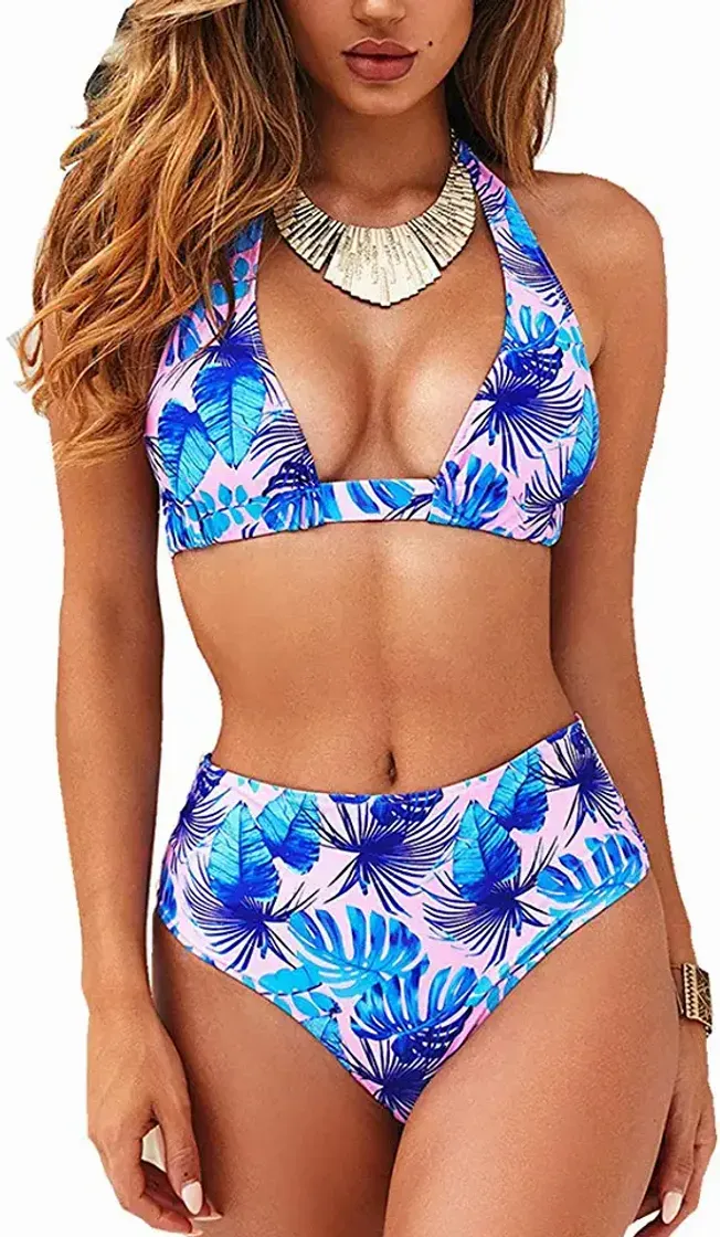 Fashion MXJEEIO Bikini Mujer 2020 Push up Impresión Traje de baño Bikini Punto de Onda Ruffle Conjuntos Cintura Alta Bañador Mujer de Talle Alto Vintage Bikini Set Acolchado Bañador para Mujer