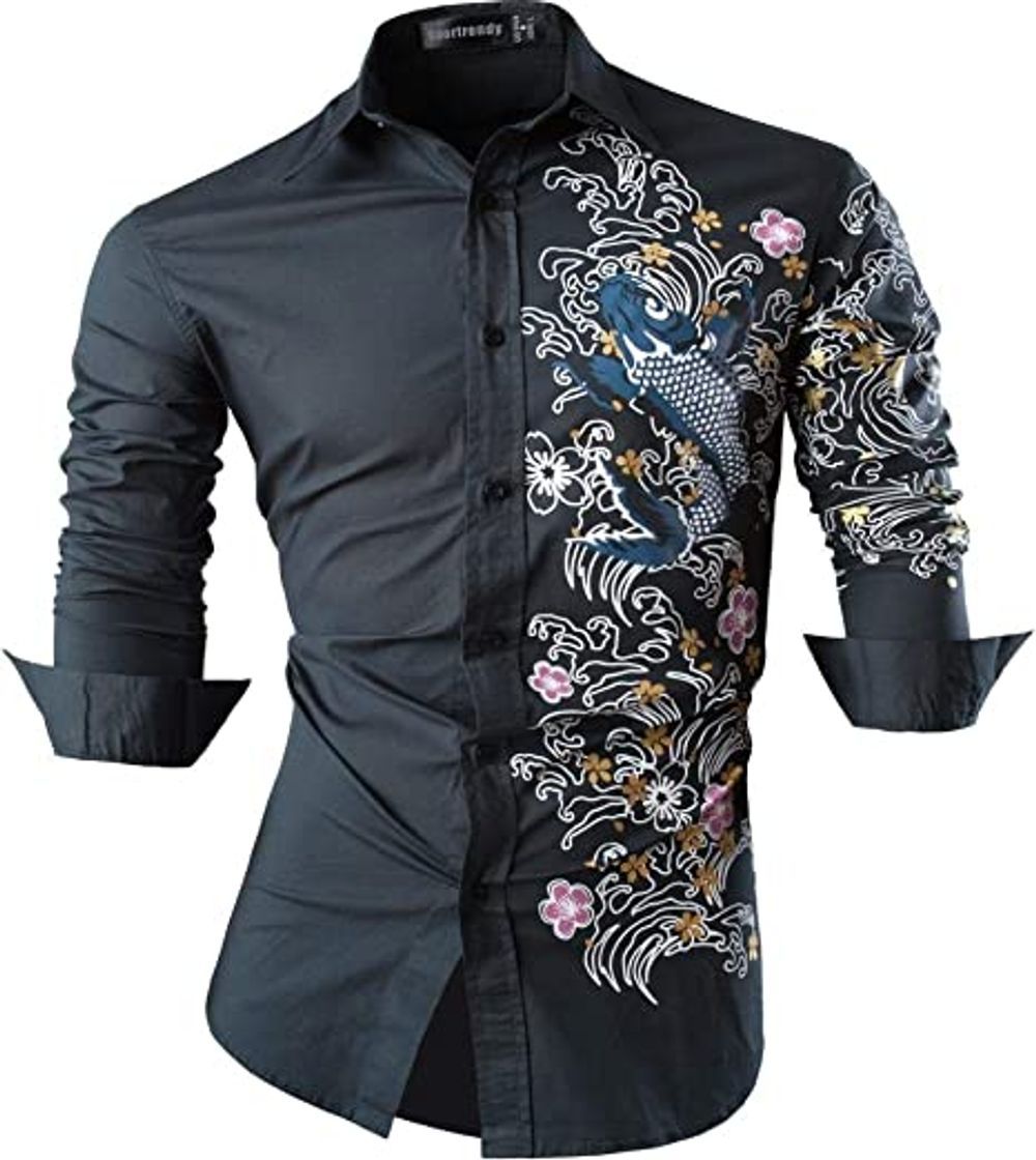 Producto jeansian Camisas de Hombres Mangas Largas Moda Men Shirts Slim Fit Causal Long Sleves Fashion 2028 Black XL