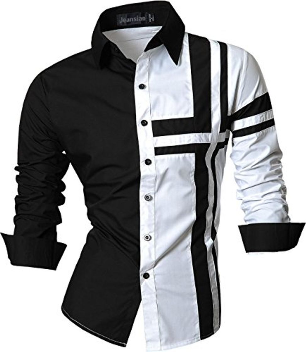 Social jeansian De Manga Larga De Los Hombres De Moda Slim Fit Camisas Men Fashion Shirts Z014 White L