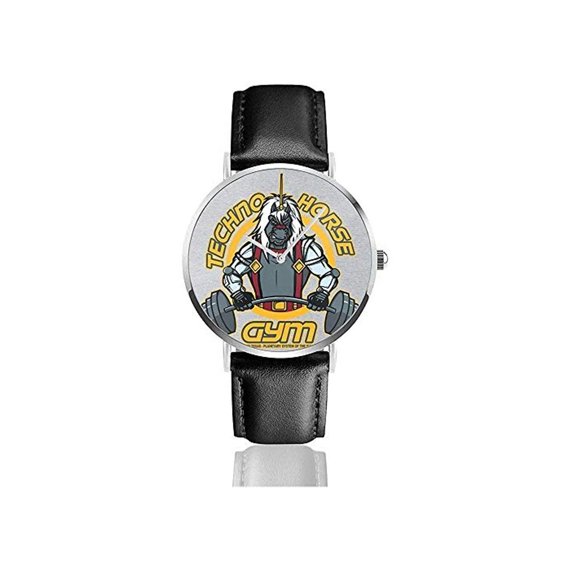 Social Unisex Techno Horse Gym Relojes Bravestarr Reloj de Cuero de Cuarzo con Correa de Cuero Negro