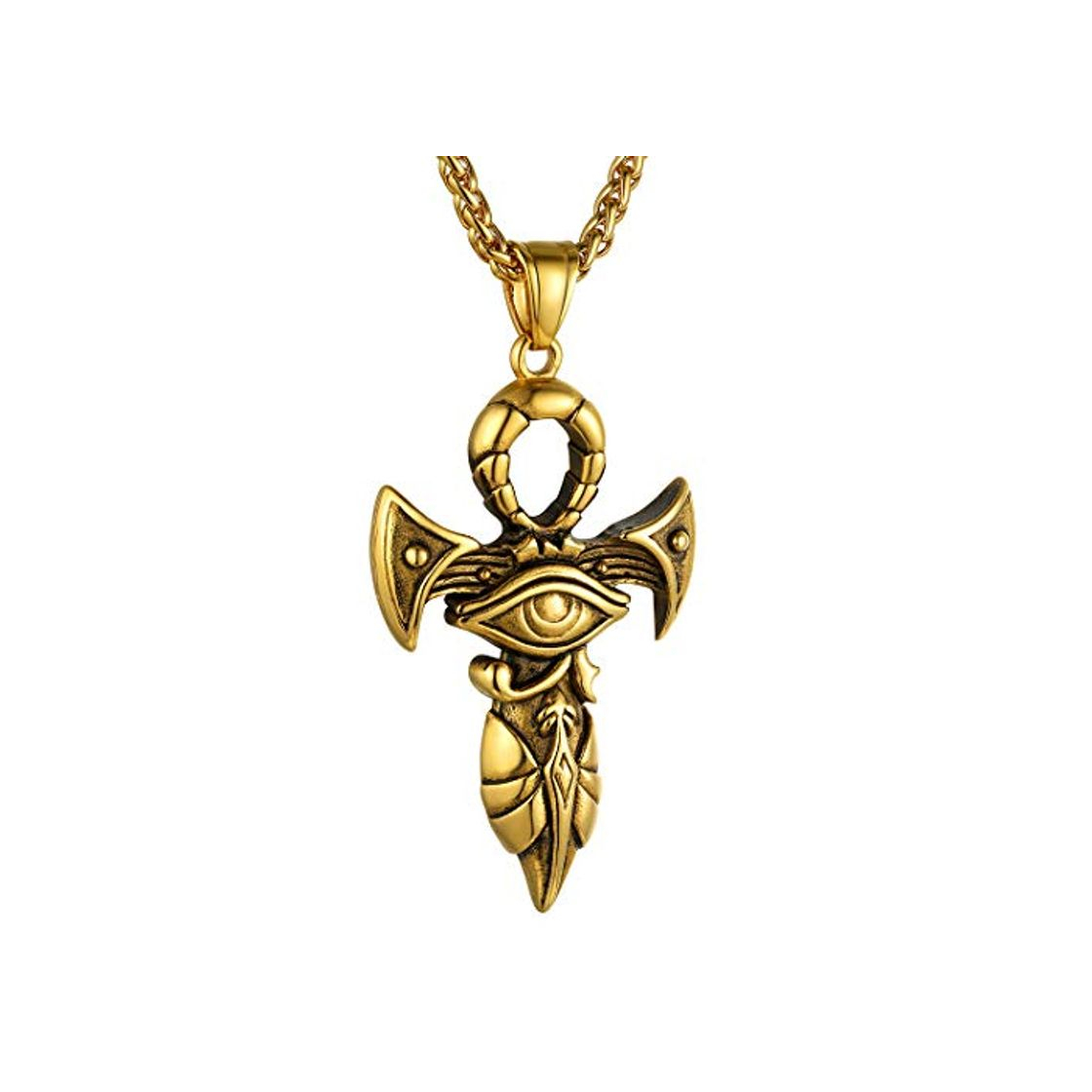 Social GoldChic Jewelry Cruz de Oro baño Golden Ankh Cross Eye of Horus Egiptian Symbol Pendant Necklace for Men Women Birthday Valentine Festival Gift for familiy Friends