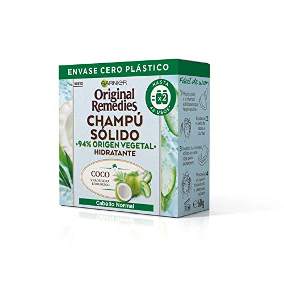 Product Garnier Original Remedies Champú Sólido - Coco Y Aloe Vera Ecológico Para