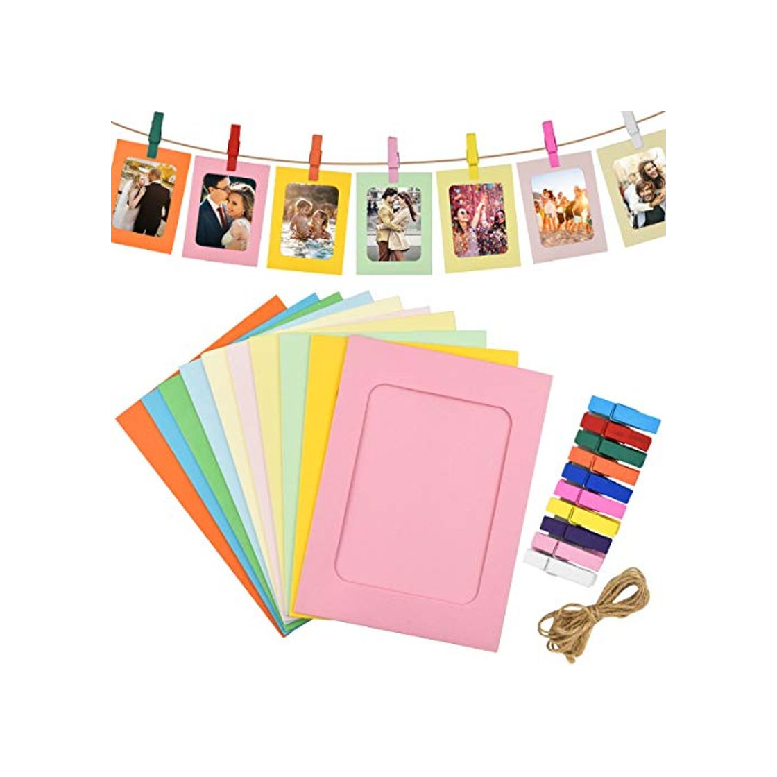 Social 30Pcs Colorido Marcos de Fotos de Papel Kraft con 30Pcs Clips de