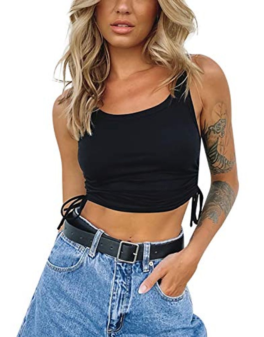 Moda Ritera Camiseta con Sujetador y Top Corto para Mujer sin aro