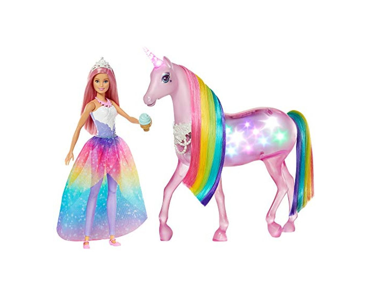 Producto Barbie-FXT26 Barbie Dreamptopia Muñeca con Pelo Rosa y su Unicornio Luces Mágicas