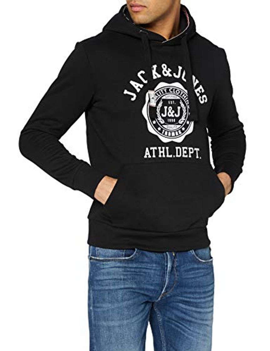 Fashion Jack & Jones JJFLOCK Sweat Hood Sudadera con Capucha, Negro