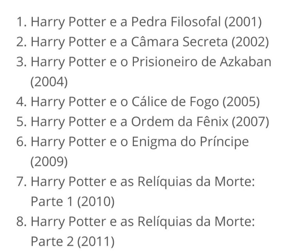 Película Cronologia de Harry Potter