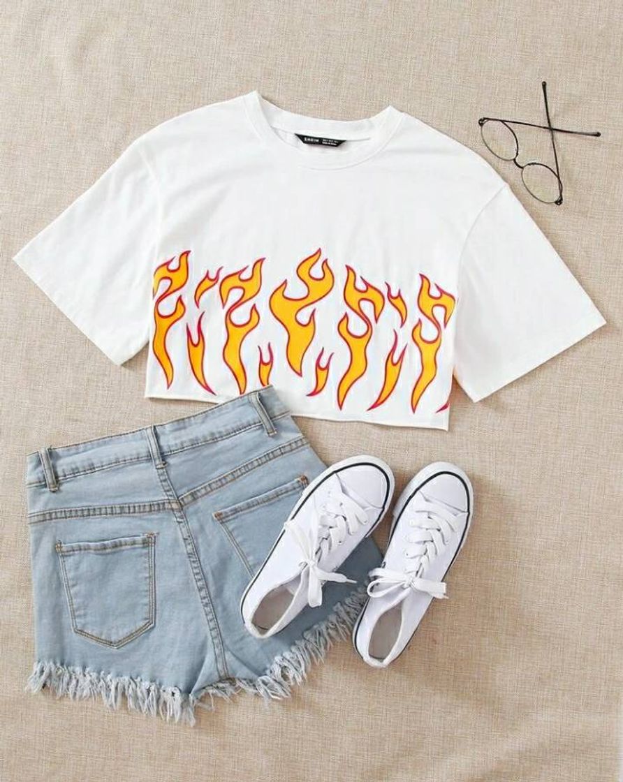 Fashion Fire print crop top p