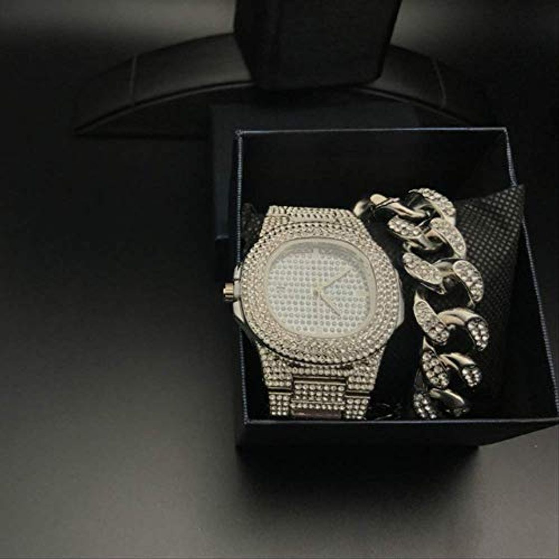 Fashion IANSISI Pulseras Hombre Cubanas Cadenas Pulsera Combo Set Ice out Reloj Cubano Oro Plata Color Hombres Reloj Jewerly Set Hip Hop para Hombres Plata