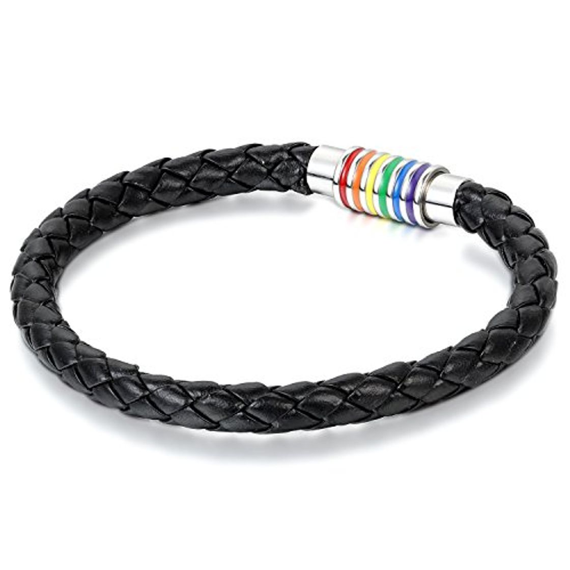 Products JewelryWe Pulsera de Cuero Tejido Brazalete Negro