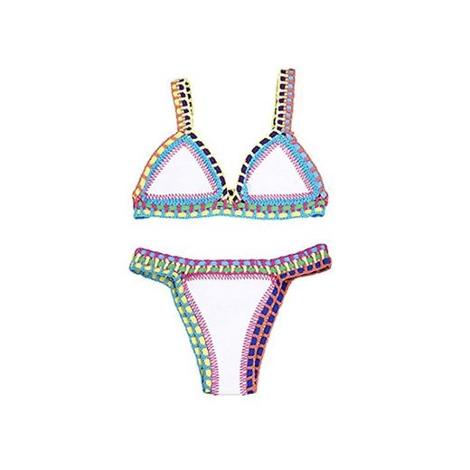 Casa Mujer Fuera el Cuello en v de Ganchillo Conjunto de Bikini de Punto Triángulo de Neopreno el Bikini Boho Dos Piezas de Traje de Croché Baño Beachwear