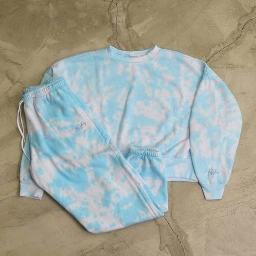 KIT MOLETOM OVERCOME FEMININO "GKAY" TIE DYE AZUL/BRANCO

