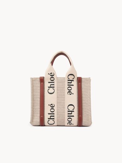 Small Woody Tote Bag With Strap In Cotton Canvas & Shiny 