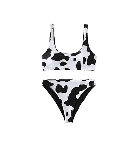 SOLY HUX Mujer Bikini Set de Bikini de Cintura Alta Top con patrón de Vaca