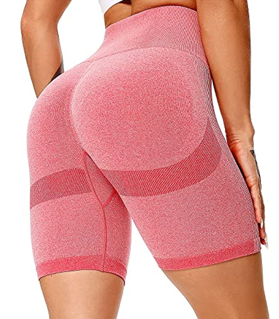 Fashion FITTOO Leggings Cortos Sin Costuras Push Up Textura Tridimensional Super Suave Elásticos Mujer Alta Cintura Yoga Fitness Rosa M