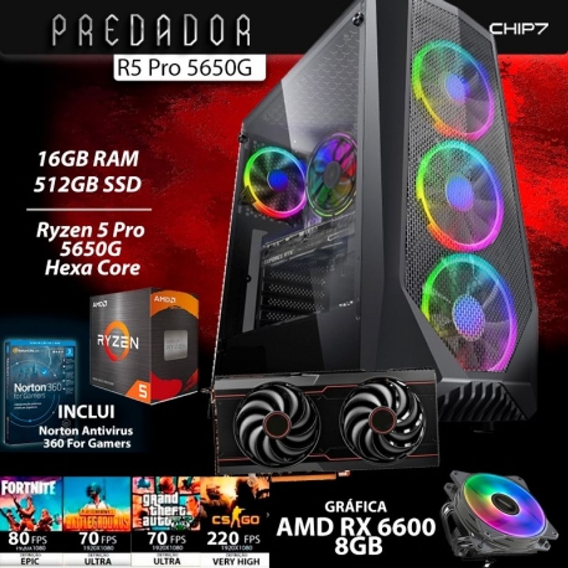 Moda PREDADOR AMD RYZEN 5 PRO 5650G

