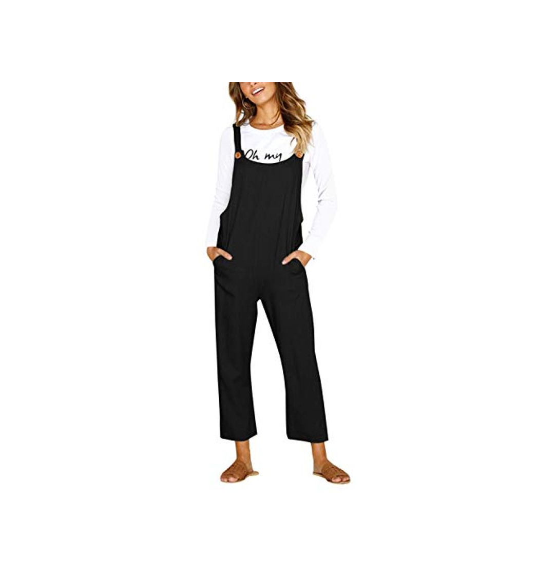 Fashion CNFIO Pantalones Mujer Casual Ajustable Correa Monos Rompers Flojo Retro Harem Mamelucos Jumpsuits Overalls con Bolsillo