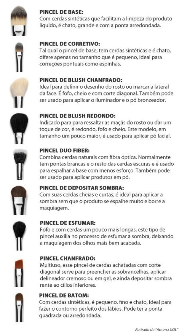 Fashion Funcionalidade dos pincéis 