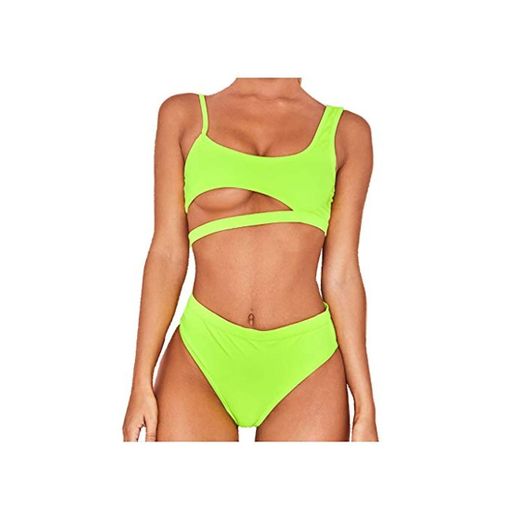 Sylar Bikinis Mujer Push Up con Relleno Traje de Baño de 2 Piezas Cintura Alta Bañadores de Natación Traje de Baño Dividido Biquinis Talle Alto Ahuecar Bra Ropa de Playa S