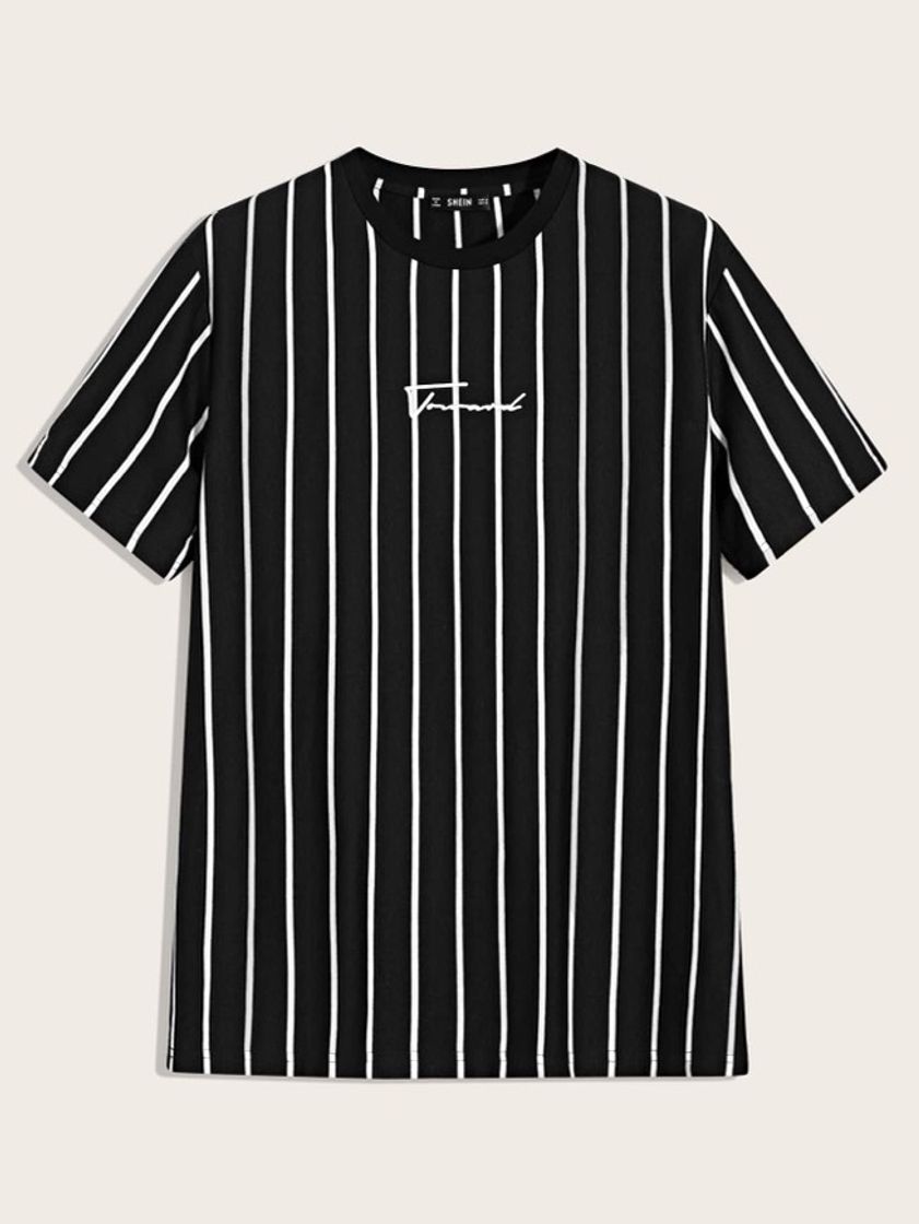 Fashion SHEIN Preto Listrado ocasional Homens Tops