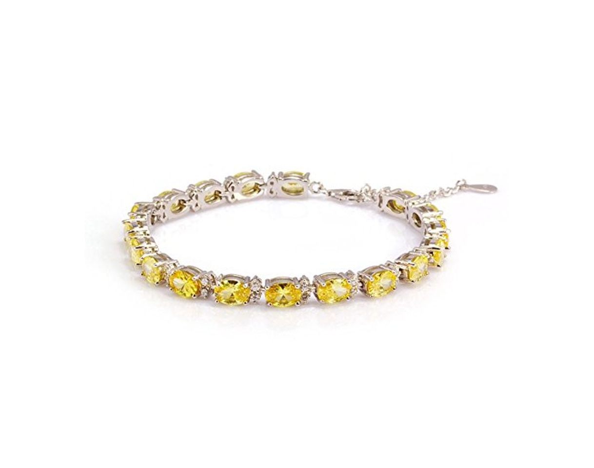 Moda Plata de ley chapado en platino Creado Blanco y Amarillo Diamond pulsera de 7 – 8 "