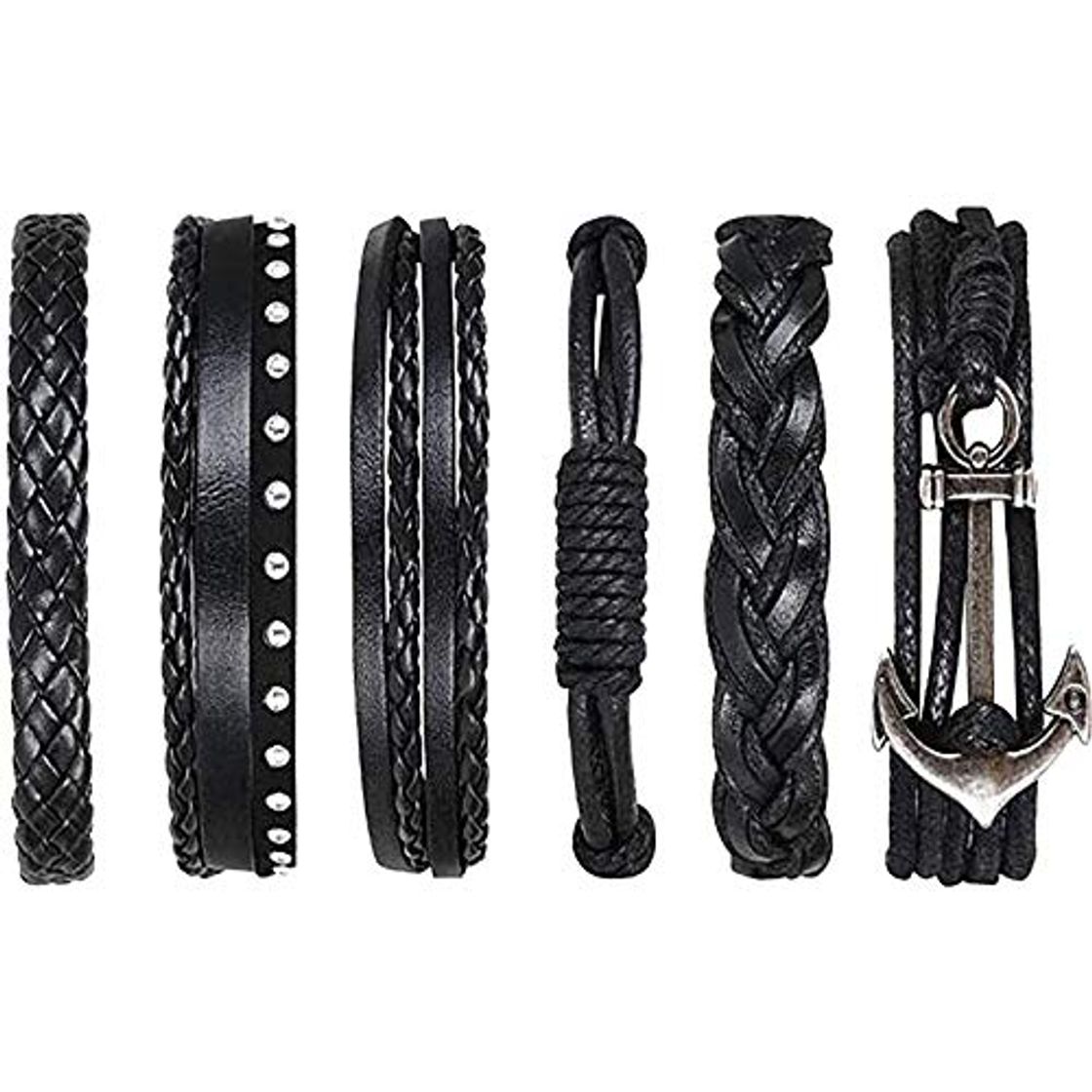 Moda flintronic® Pulsera Hombre, 6 Piezas Personalidad Retro Tejida Pulsera de Traje de