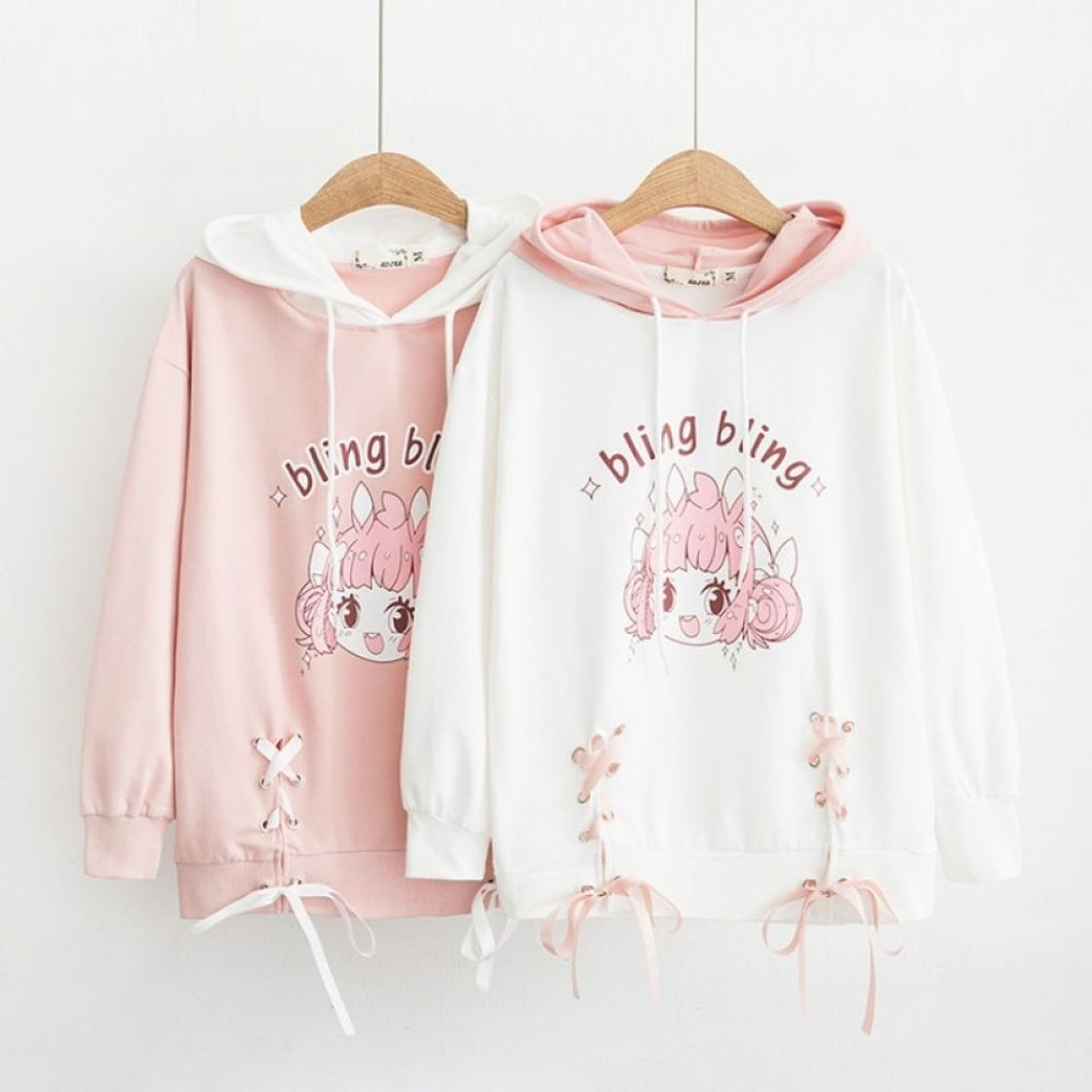 Social ZJSWCP Sudadera Pink Hoodie Drawstring Kawaii Women Letter Sad Boys Print Long