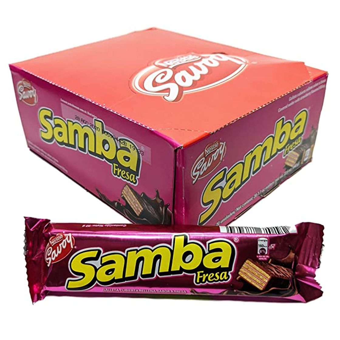 Product Nestlé SAVOY SAMBA Fresa, Galleta Cubierta de Chocolate Rellena de Crema sabor