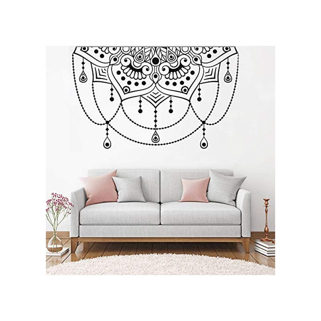 Product YuanMinglu Art Header Wall Decal Vinyl Wall Decal Half Mandala Yoga Studio Decoración Quarter Decal Label Black M 91cm x 56cm