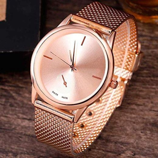 Relojes de Malla de Correa de aleación de Moda Relojes Unisex para Mujer Relojes de Pulsera de Cuarzo para Parejas Ocasionales Relogio Feminino Relojes para Mujeres@Oro Rosa