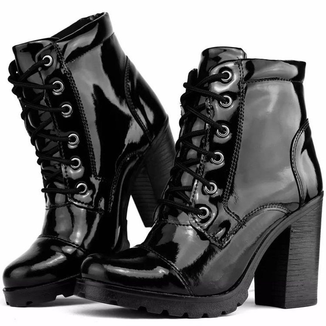 Moda Bota coturno verniz feminino salto grosso 