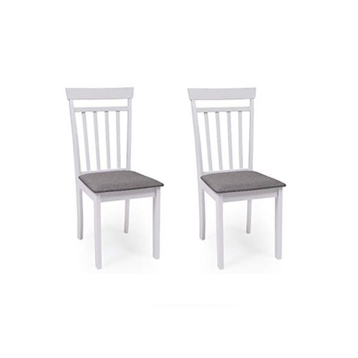 Pack de 2 sillas de Comedor o Cocina Kansas Estructura Madera Color Blanco Asiento tapizado Color Gris