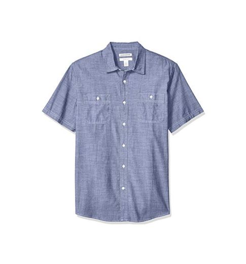 Amazon Essentials - Camisa de cambray de manga corta para hombre, Rinsed,