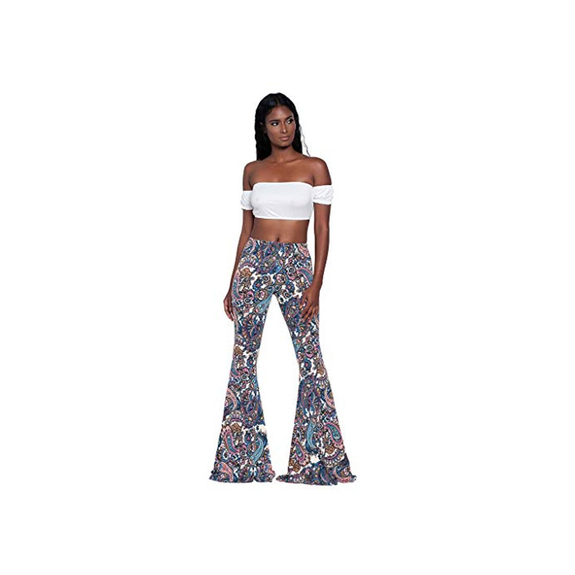 Moda TOPKEAL Pantalones Largos de Estilo Nacional Boho para Mujer Pantalón Acampanado Anchos Estampado de Damas