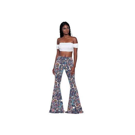 TOPKEAL Pantalones Largos de Estilo Nacional Boho para Mujer Pantalón Acampanado Anchos Estampado de Damas