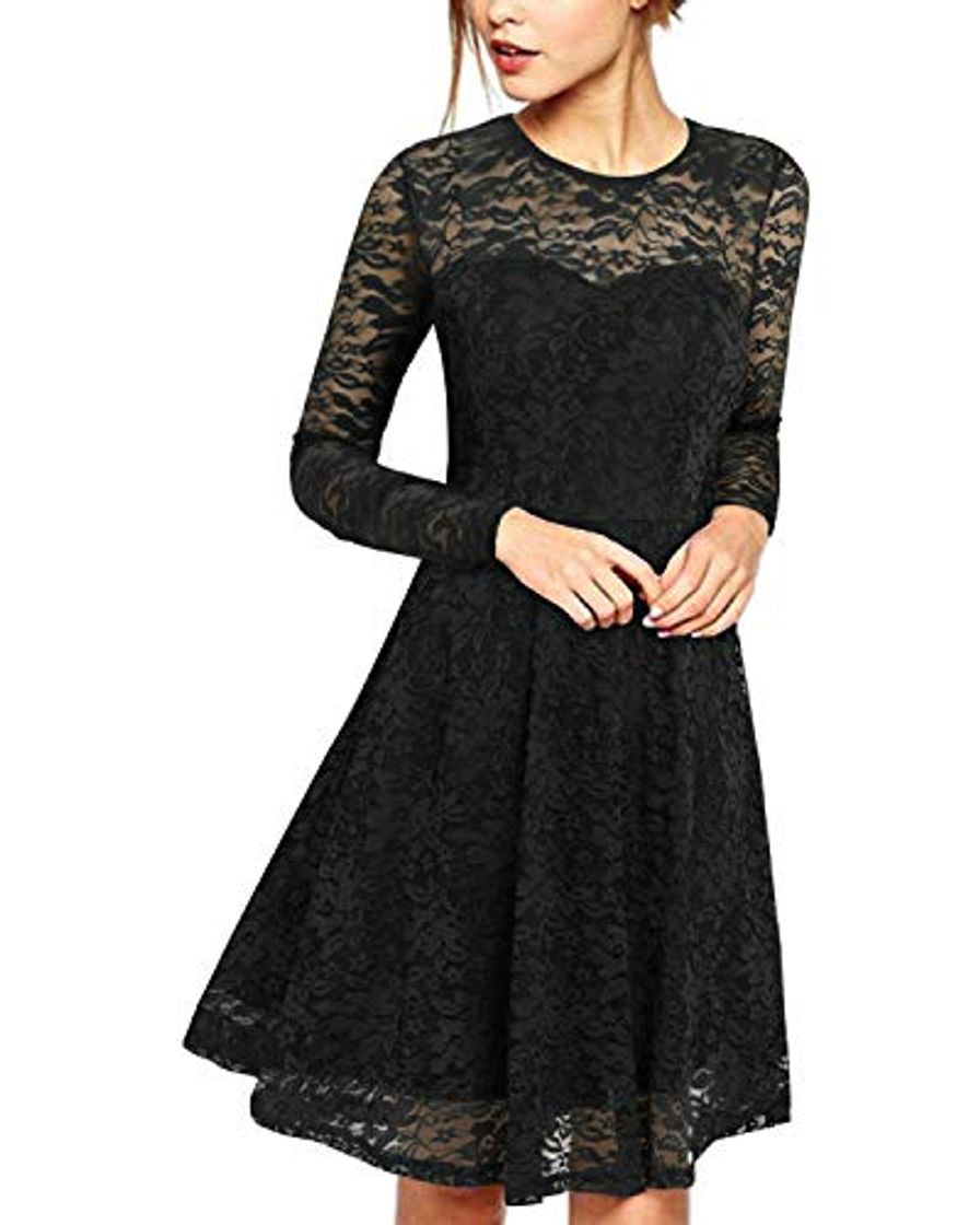 Moda ZANZEA Vestido de Fiesta Encaje Manga Larga Mujer Tallas Grandes Vestidos Plisados