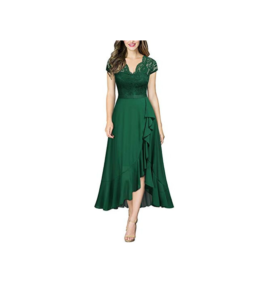 Moda Miusol Encaje Gasa Alto Bajo Noche Vestido Largo para Mujer Verde Large