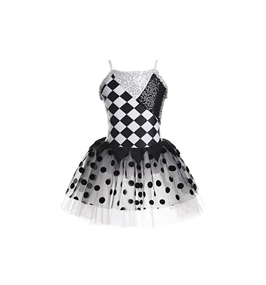 Fitness MSemis Vestido Ballet Tutú a Cuadros para Niñas Vestido Bailarina Disfraz Circo Maillot Danza Clásica Body Gimnasia Rítmica Ropa Competición Rendimiento Fiesta Blanco y Negro 4 Años