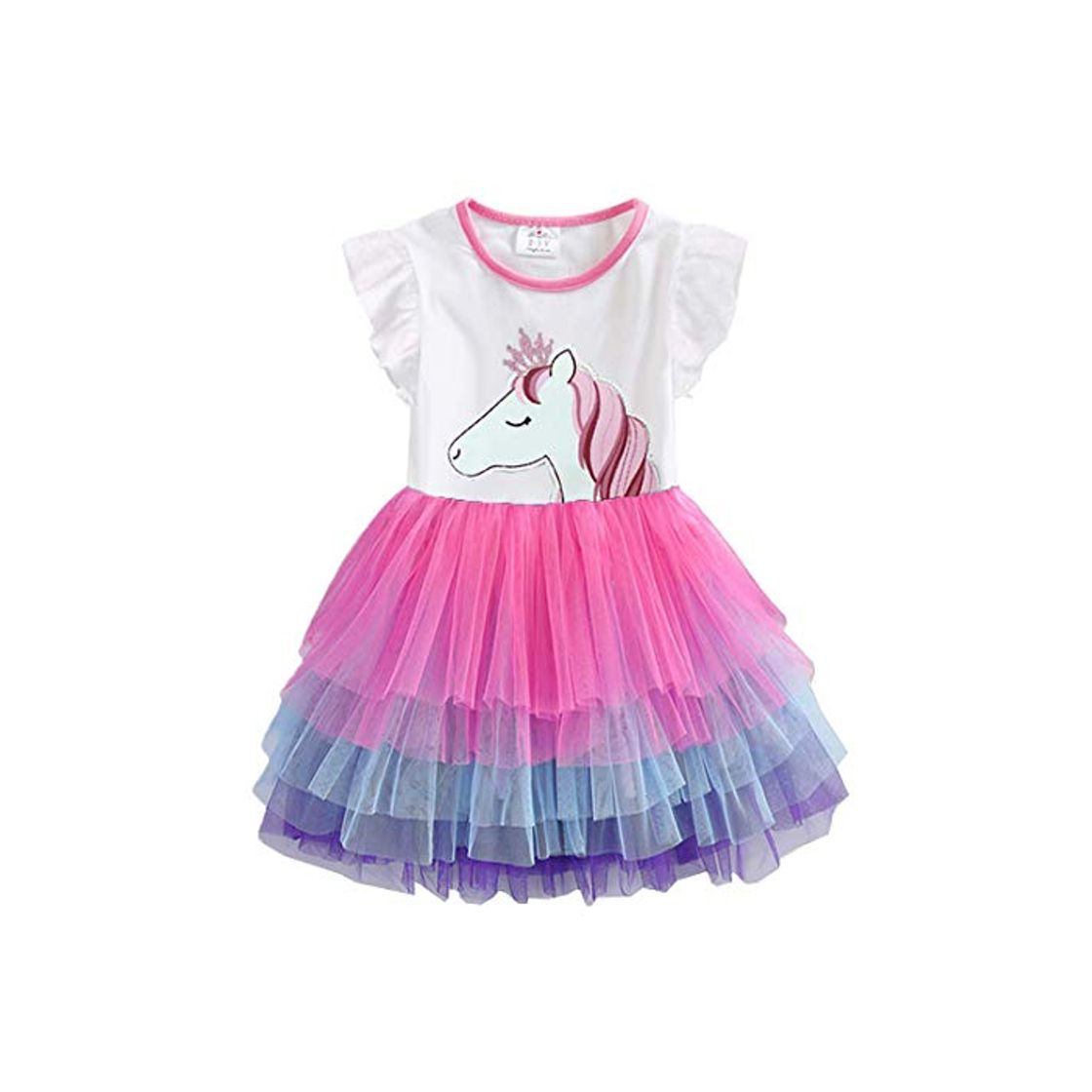 Moda VIKITA Vestido Invierno Manga Corta Tul Algodón Bordado Unicornio para Niñas SH4590 8T